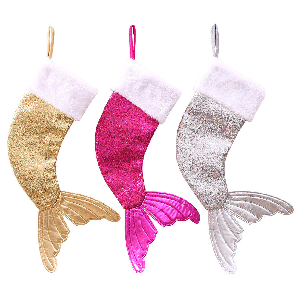 Wholesale 2023 Christmas Decoration 18 Inch Sequin Cloth Christmas Socks, Candy Bags, Fish Tail Socks